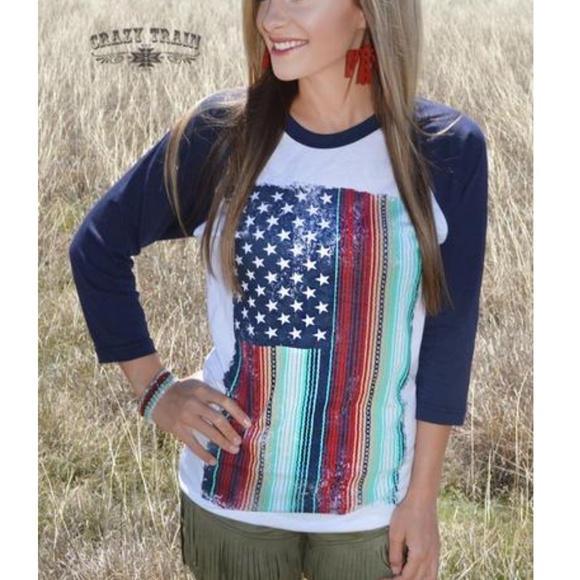 Crazy Train God's Country Baseball Serape Flag Tee - Picture 2 of 3
